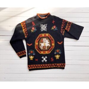 vtg Rafaella black lambswool‎ deer stag soft fuzzy wool sweater
